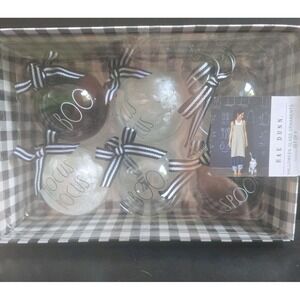 Rae Dunn 6 Halloween Glass Ball Ornaments Boo Hocus Pocus Spooky Black/White